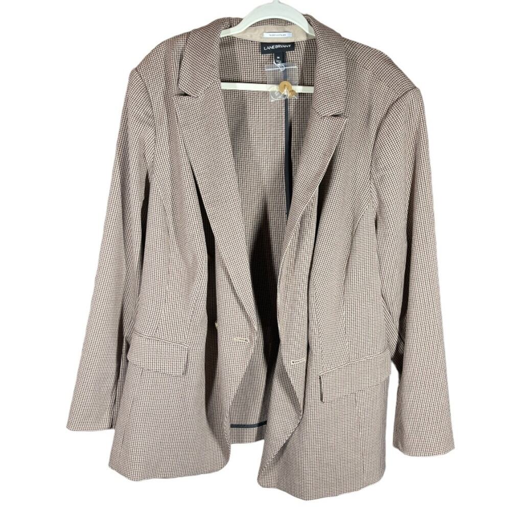 Lane Bryant Womens Bryant Blazer‎ 28 Brown Houndstooth Gold Buttons NWT Academia